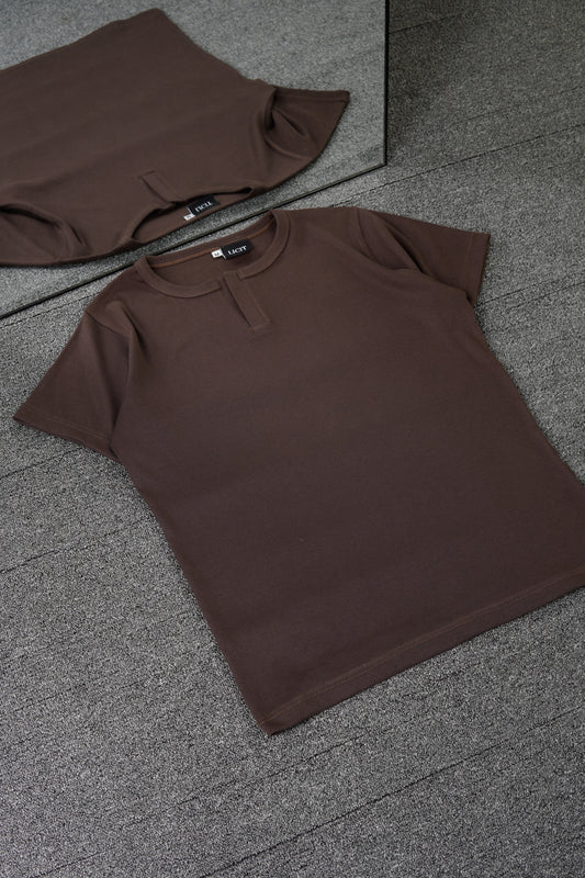 Brown Half Sleeve Henley