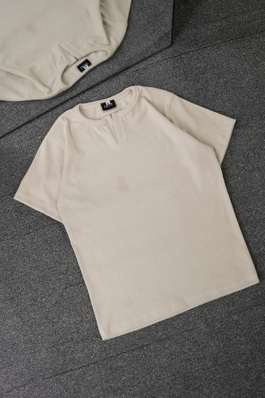 Beige Half Sleeve Henley