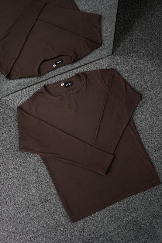 Brown Full Sleeve Henley